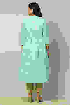 Aqua Blue Viscose Printed Gathered A-Line Kurta image number 3