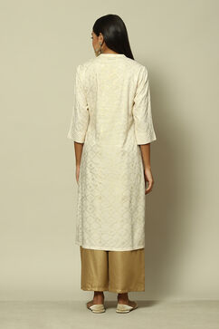 Cream LIVA Straight Printed Kurta image number 4