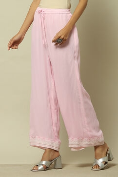 Pink Poly Georgette Solid Straight Fit Palazzo image number 2