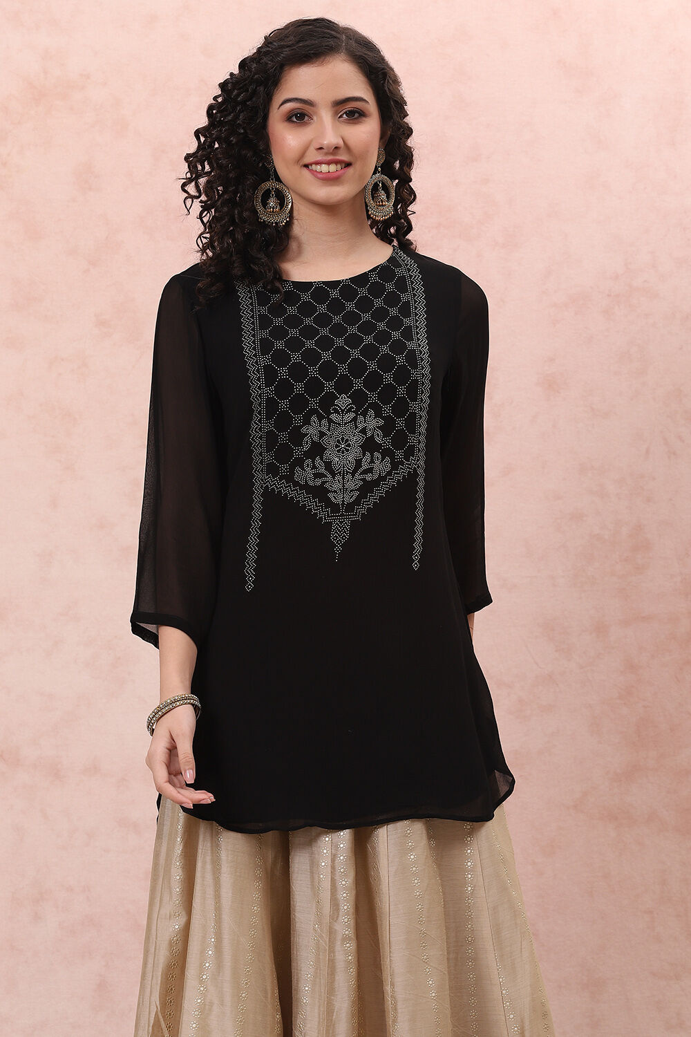 Buy Black Art Silk Indie Top 1N by Rangriti
