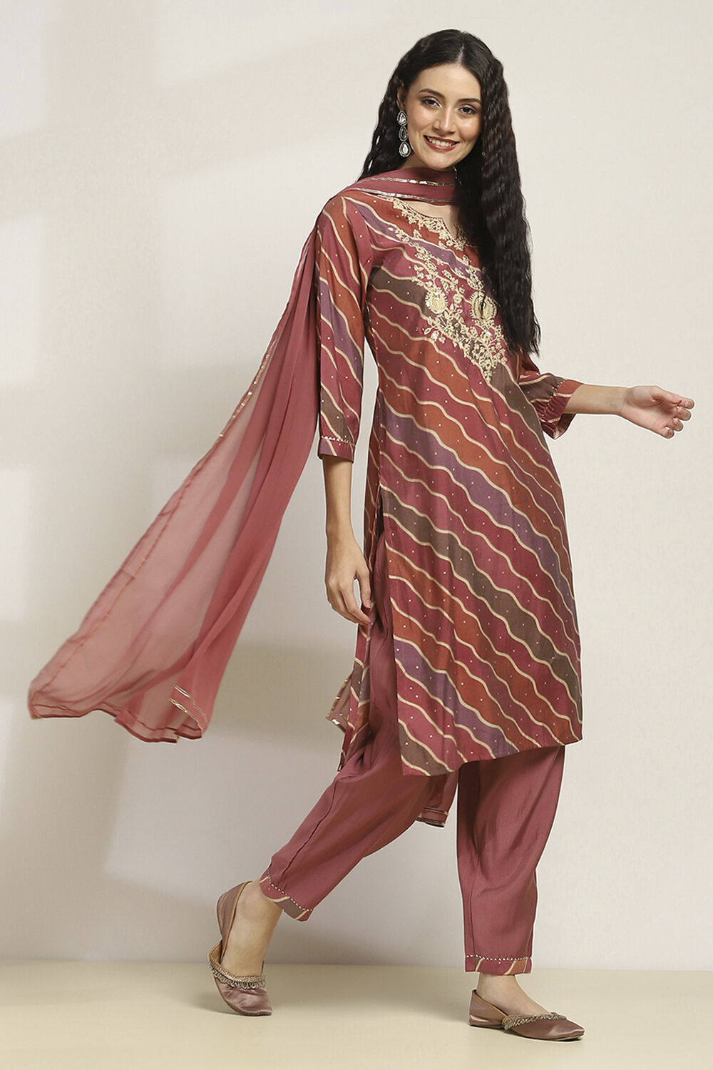 Olive Green Printed Straight Kurta Set image number 5