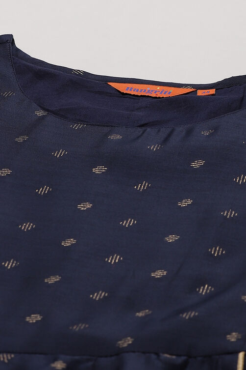 Navy Blue Polyester Chanderi Kalidar Dress image number 1
