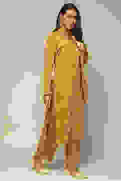 Mustard Circular Jacquard Straight Printed Kurta Palazzo Suit Set image number 5