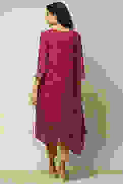 Wine Polyester Straight Printed Kurta image number 3