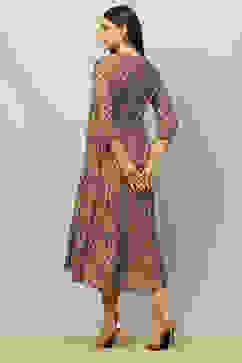 Red Viscose Muslin Printed Tiered Dress image number 3