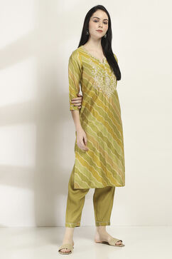 Olive Viscose Blend Straight Set image number 5