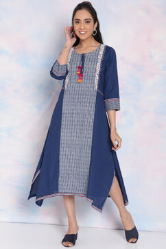 Indigo Cotton Flex Asymmetric Kurta image number 0