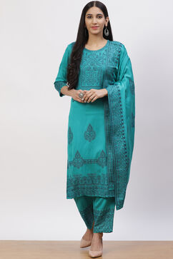 Teal Green Acrylic Straight Suit Set image number 4