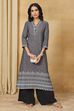 Grey Cotton Straight Printed Kurta image number 0
