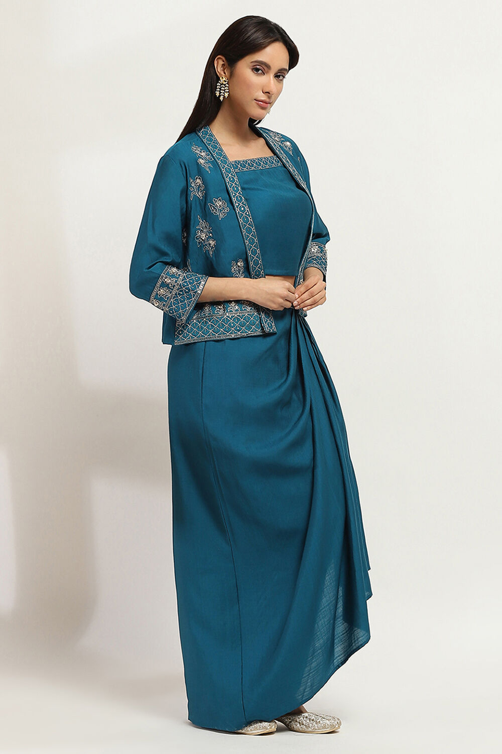 Teal Viscose Blend Skirt Set image number 5