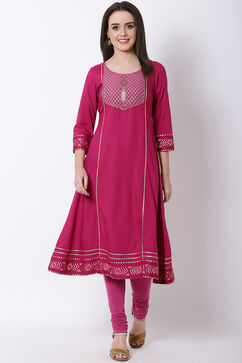 Pink Viscose Kalidar Kurta image number 0