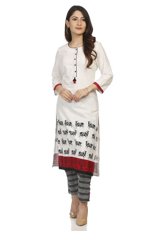 Ecru Straight Cotton Indie Kurta image number 0