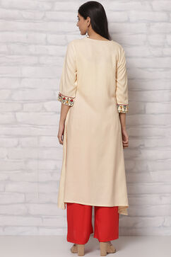 Cream LIVA A Line Kurta image number 4