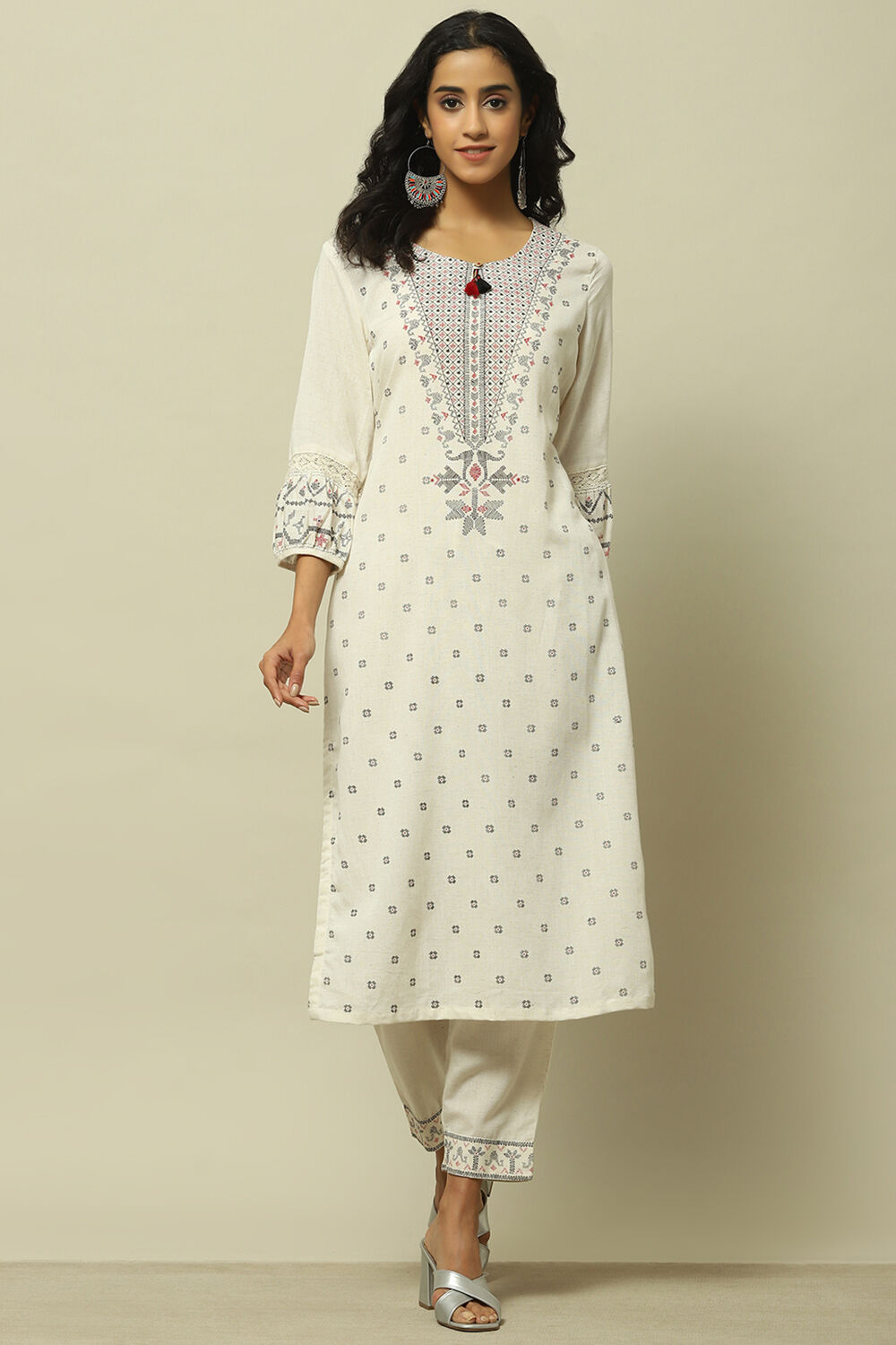 Off-white Printed Straight Kurta image number 5