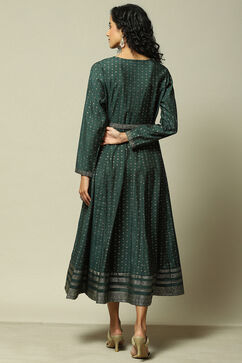 Green Viscose Straight Printed Dress image number 4