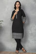 Black Cotton Blend Solid Straight Kurta