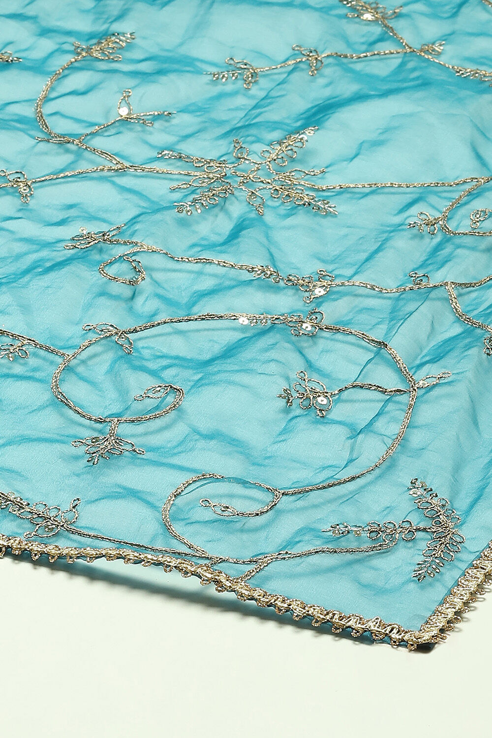 Teal Viscose Gathered Solid Suit Set image number 2