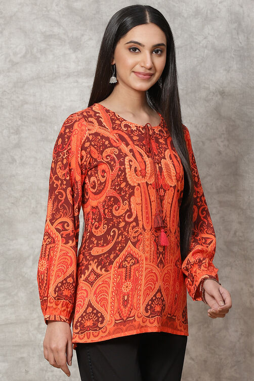 Orange Viscose Rayon Short Top image number 3