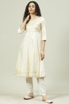 Off White Art Silk Kalidar Kurta image number 5