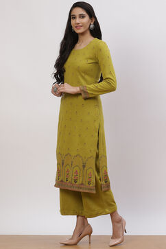 Olive Green Acrylic Straight Suit Set image number 2