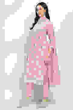 Lilac Cotton Embroidered Straight Suit Set image number 3