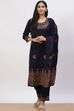 Navy Blue Acrylic Straight Suit Set image number 5