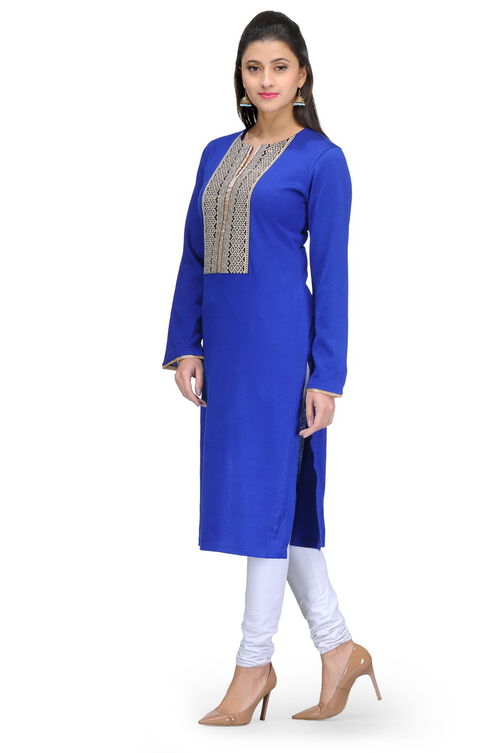 Blue Acrylic Straight Kurta image number 2