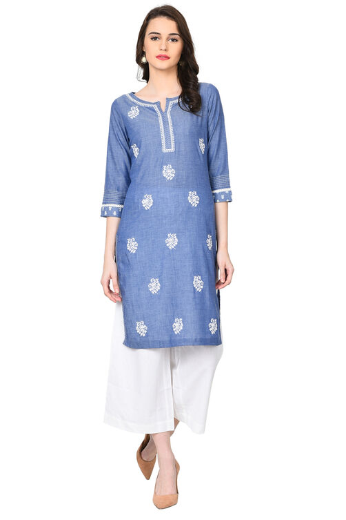 Blue Straight Chambray Kurta image number 0