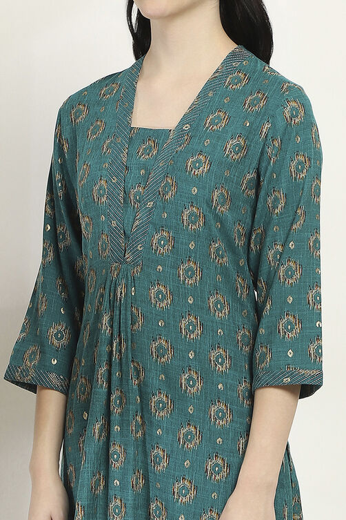 Teal Viscose Straight SET image number 1