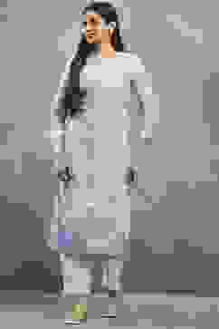 Blue Viscose Straight Kurta Pants Set image number 6