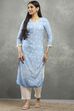 Blue Viscose Straight Kurta Pants Set image number 6