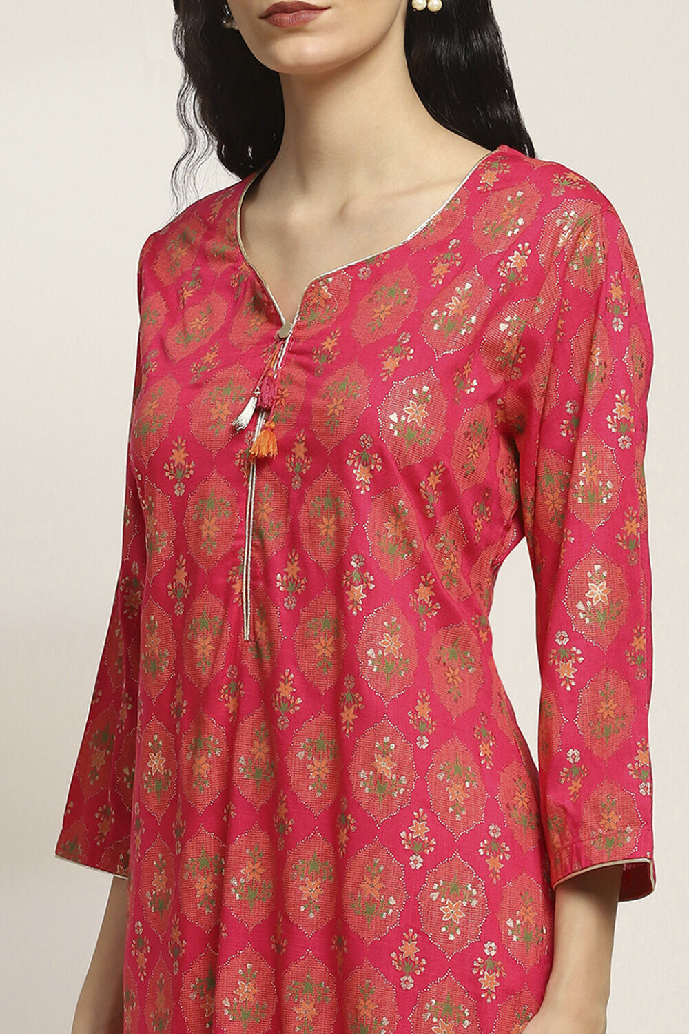Pink Viscose Rayon Printed Straight Kurta Pants Set image number 1