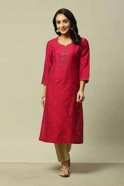 Pink LIVA Straight Printed Kurta image number 5