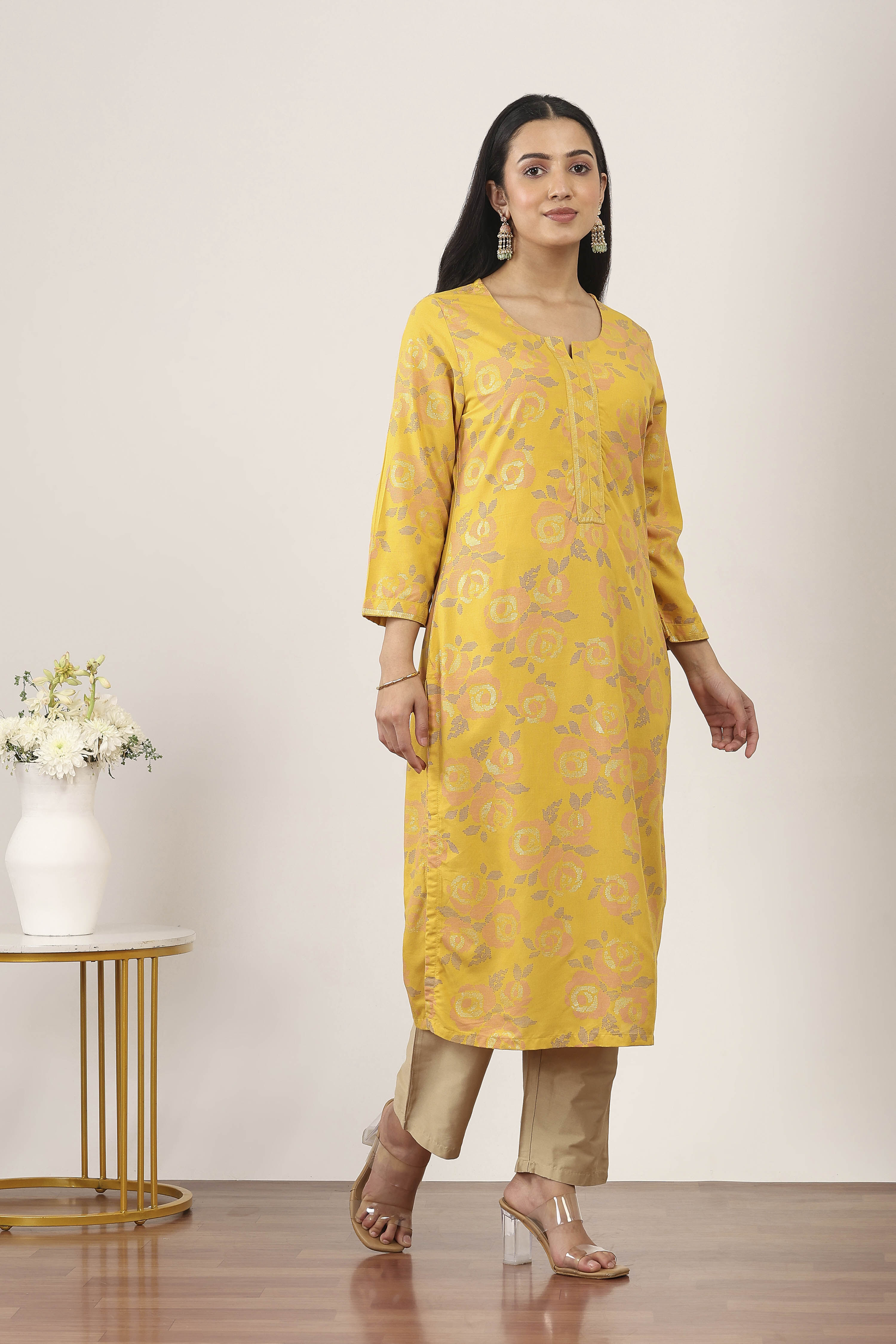 Yellow Rayon Straight Kurtas image number 4
