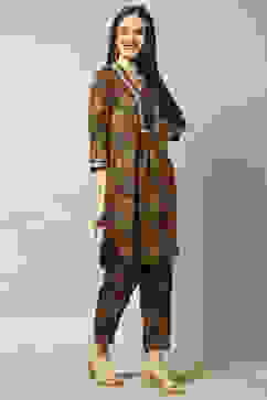 Rust Viscose Blend Printed Straight Co-ord Set image number 5