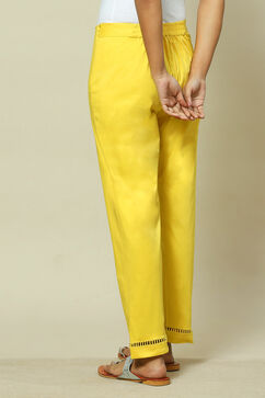 Yellow Cotton Blend Slim Pant image number 4