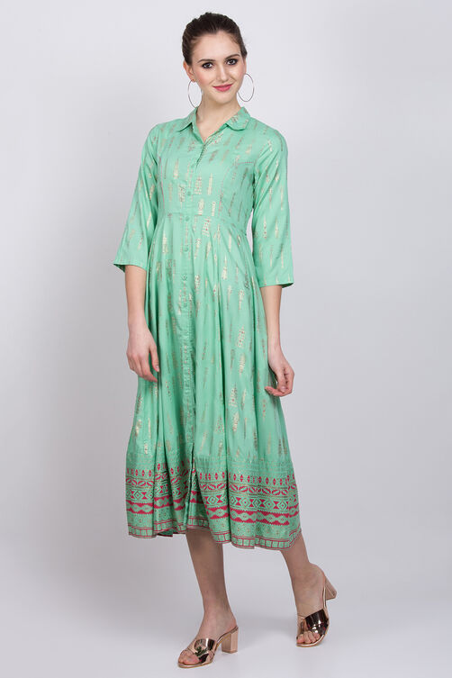 Mint Green Viscose Kalidar Dress image number 3