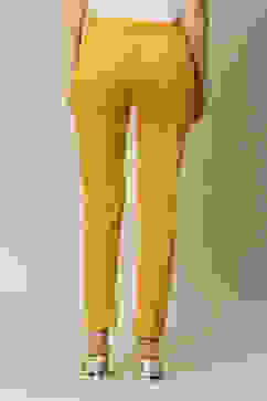 Yellow Poplin Lycra Slim Solid Slim Pants image number 4