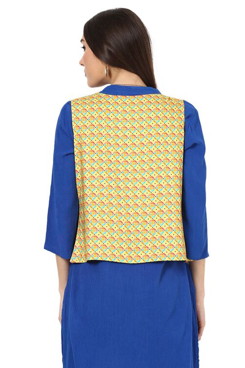 Yellow Straight Viscose Rayon Jacket image number 4