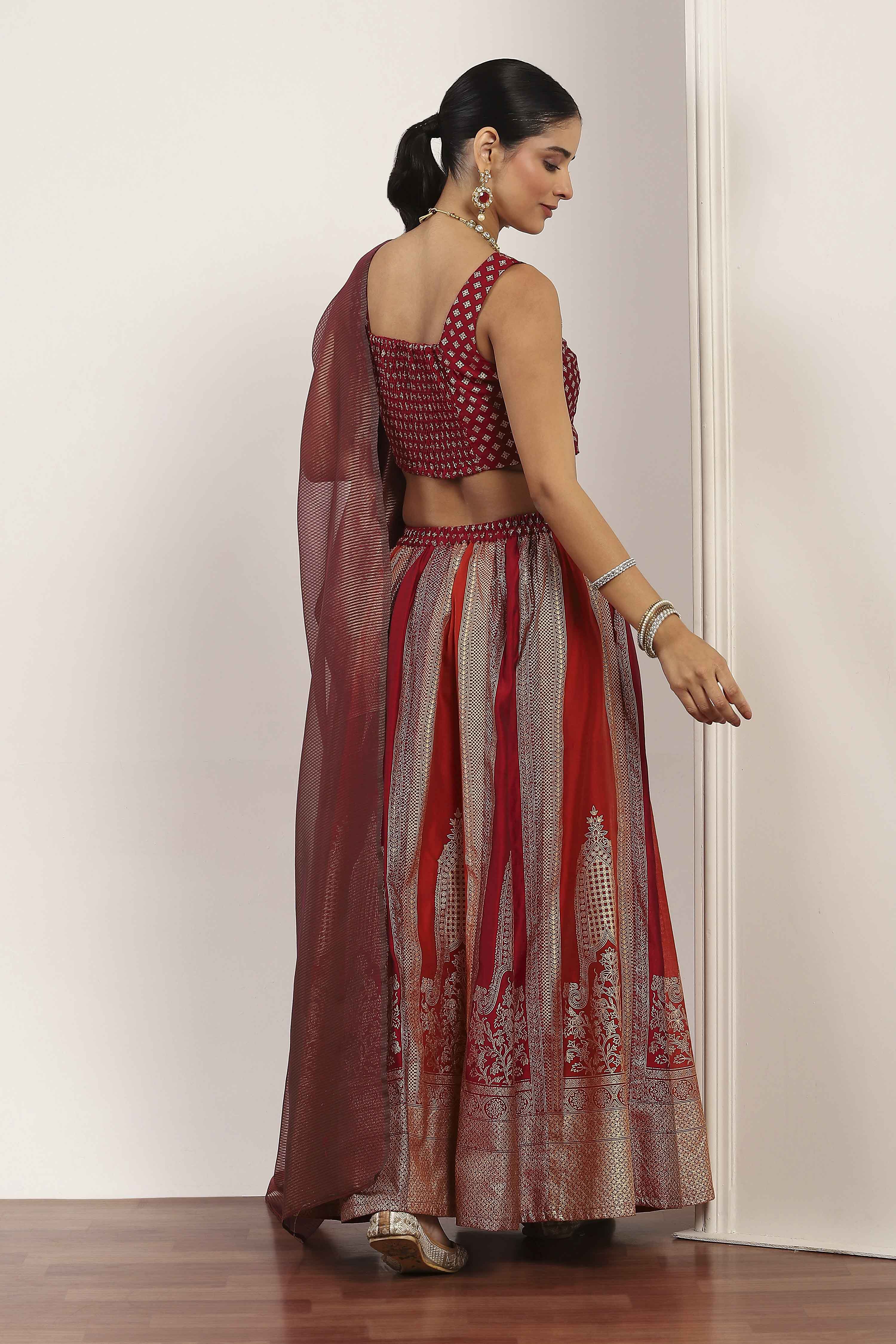 Pink Polyester Kalidar Lehenga Set image number 4