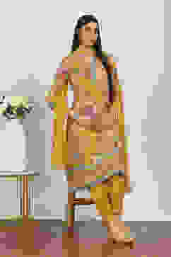 Yellow Viscose Polyester Kalidar Suit Sets image number 0