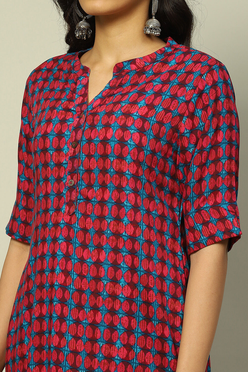 Magenta Geometric Printed Straight Kurta image number 1