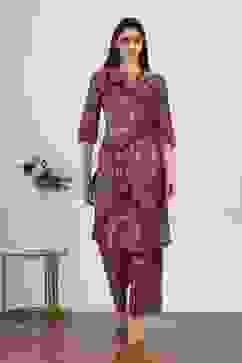 Red Viscose Polyester Viscose Rayon Kurta Pants Set image number 0