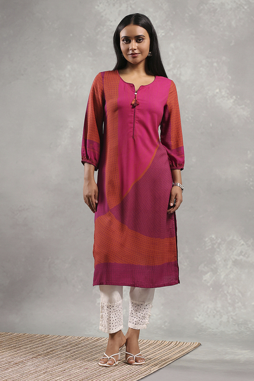 Pink Printed Straight Kurta image number 5