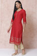 Red Cotton Flex Straight Kurta image number 3