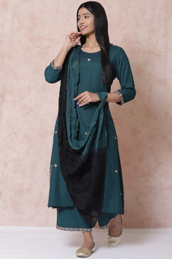 Bottle Green LIVA A Line Kurta image number 4