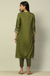 Olive Green Embroidered Viscose Shantoon Straight Kurta image number 3