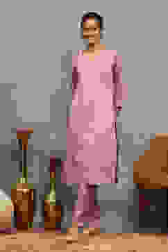 Lavender Viscose Blend Printed Straight Kurta Pants Set image number 0