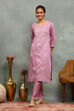 Lavender Viscose Blend Printed Straight Kurta Pants Set image number 0