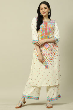 White LIVA Blend Woven Straight Kurta Suit Set image number 6